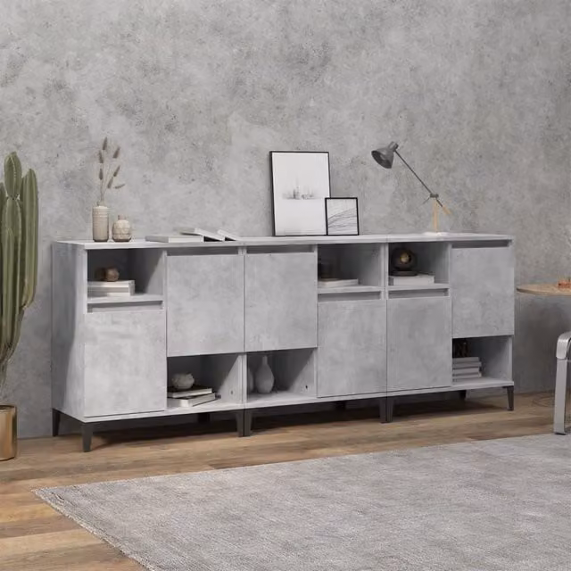 Berkfield Home Set of 3 Sideboards in Concrete Grey, Engineered Wood, W/D/H: 60 x 35 x 70 cm