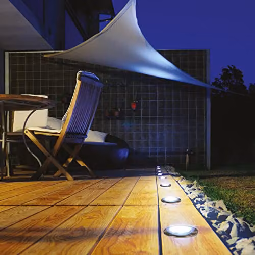 GardenKraft Stainless Steel Solar LED Ground Lights, 4 Pack, IP67 Waterproof, White/Silver – 4