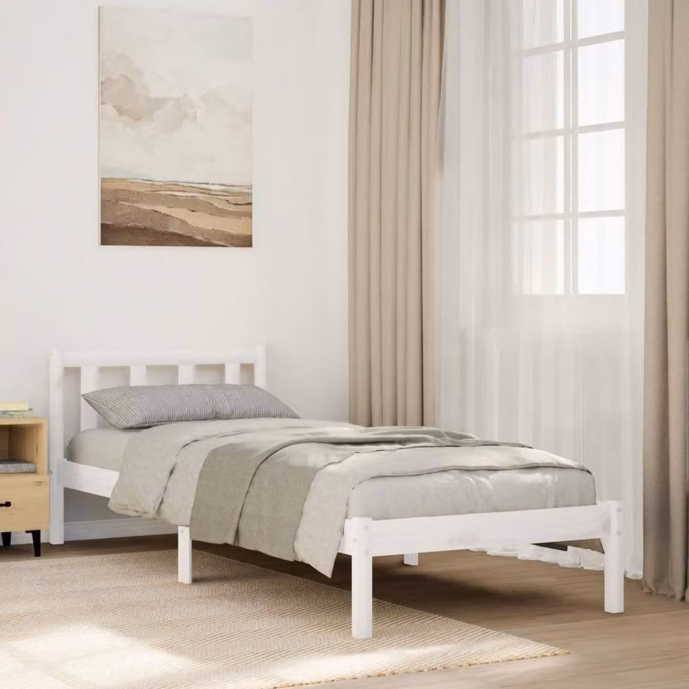 Berkfield Home Extra Long Decorative Solid Pine Bed Frame in White W/D/H: 90 x 210 cm – 2