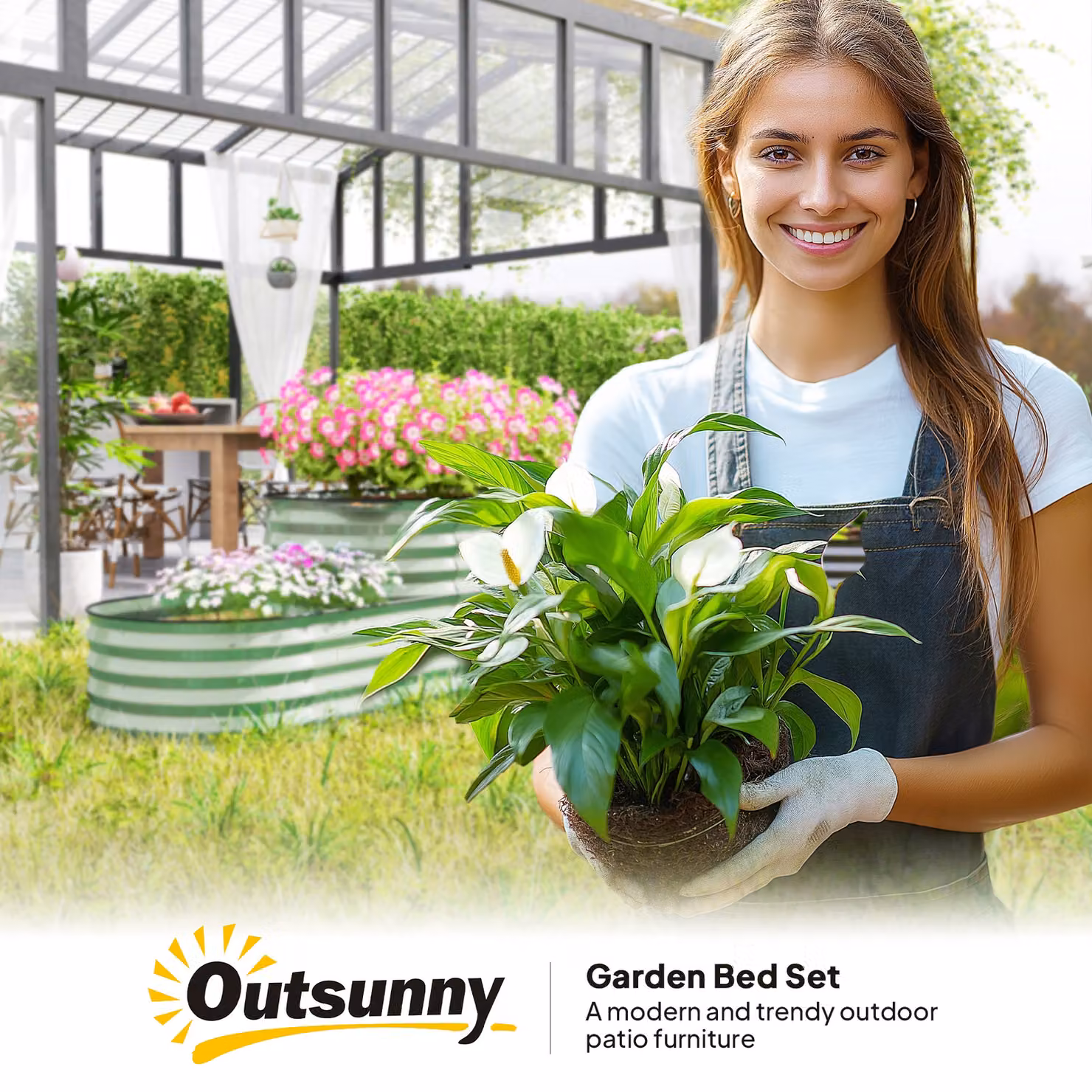Outsunny Two-Tier Galvanised Steel Garden Planter, Green, W/D/H: 150 x 60 x 57 cm – 6