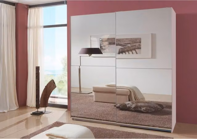 TJS Modern White 180cm Sliding Wardrobe with Mirrored Doors