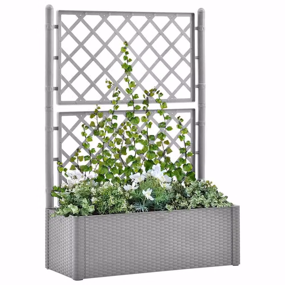 Berkfield Home Garden Grey Plastic WPC Raised Bed with Trellis and Self-Watering System – 2