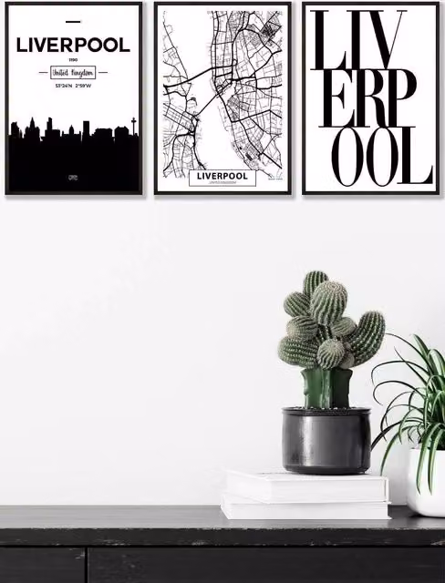 ARTZE Liverpool Skyline Street Map City Print Framed Wall Art in Black, W: 45 cm, H: 62 cm, D: 2 cm