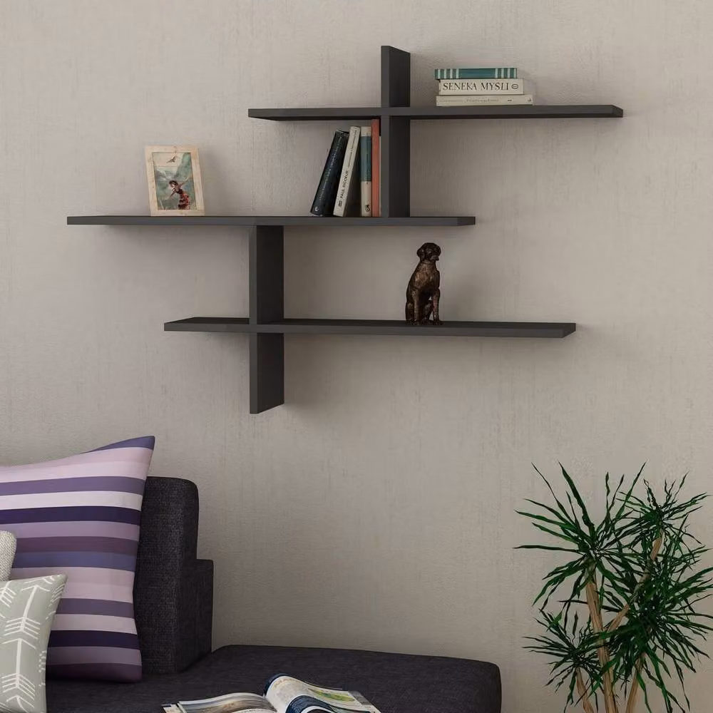 CALICOSY LEO Wall Mounted Hanging Shelf in Anthracite Grey – 2