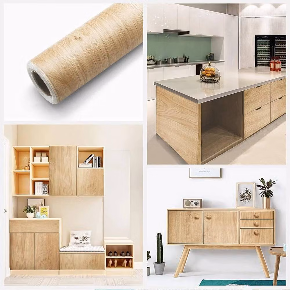 FLAVORA Self-Adhesive Oak Wood Effect Vinyl Wallpaper Roll in Light Brown – 2