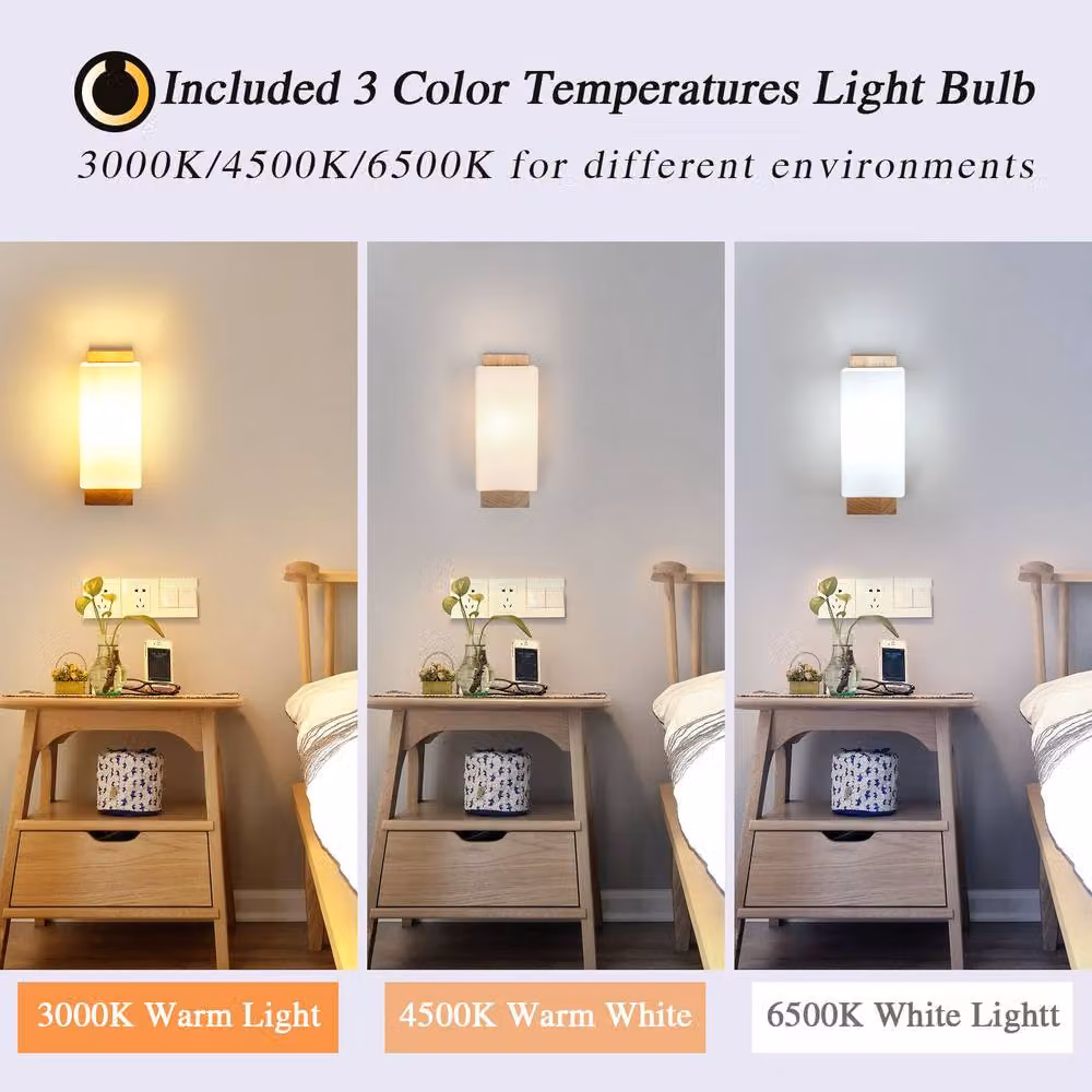 Pheashine Scandinavian Style Rectangular Wooden LED Wall Light, 12W, White and Wood, E27 – 2