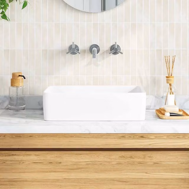 Berkfield Home Beautiful White Ceramic Rectangular Countertop Wash Basin W: 48 cm, D: 37 cm, H: 13 cm