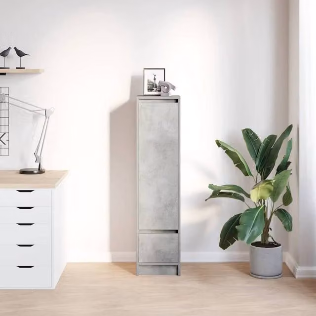 Berkfield Home Highboard in Concrete Grey with Internal Drawers and Shelves, W/D/H: 29.5 x 34.0 x 119.5 cm