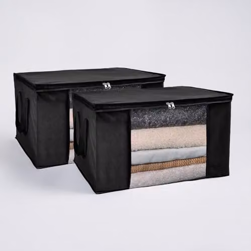 OHS 2 Pack Foldable Underbed Storage Bags with Lid and Handles, 90.3L, Grey – 1