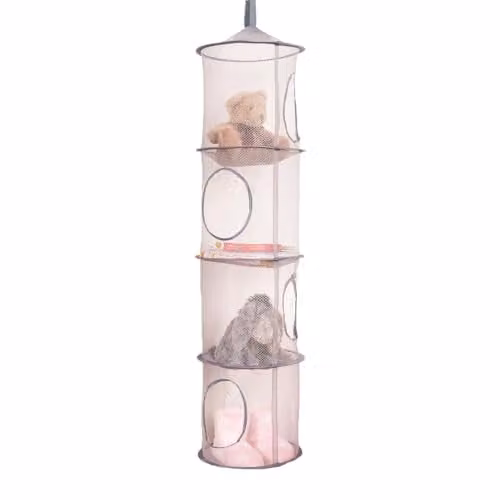 OHS 4 Tier Large Hanging Storage Net Organiser Basket in Grey