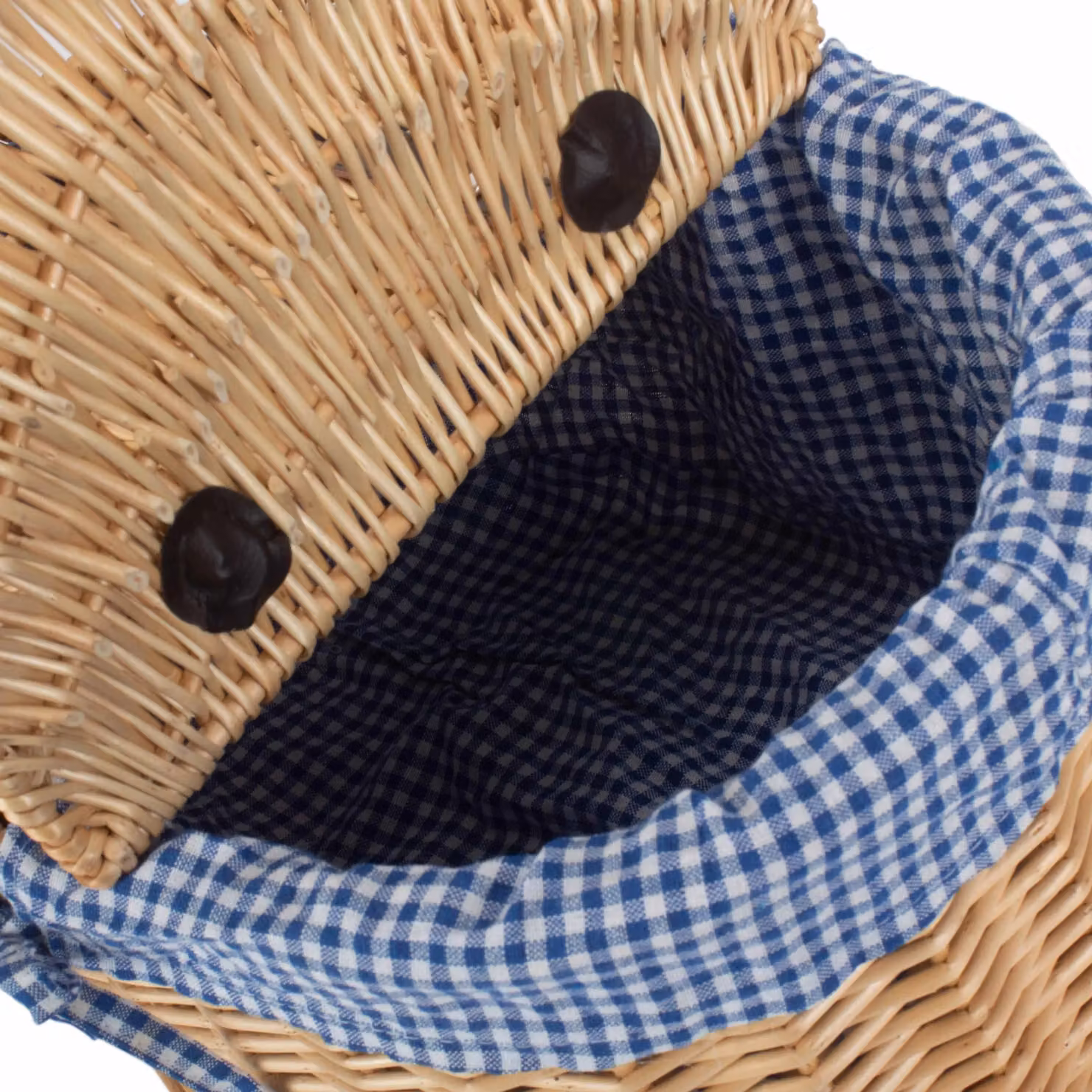 Red Wicker Oval Picnic Basket with Blue Check Lining in Brown, W/D/H: 41 x 35 x 23 cm – 2