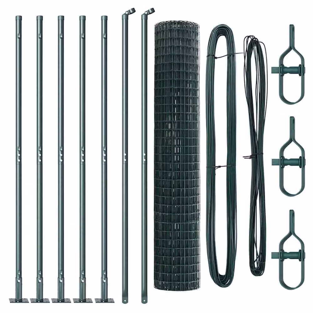 Berkfield Home Green Euro Fence with 7 Flanged Posts, Galvanised Steel, W: 10 m, H: 1.4 m – 4