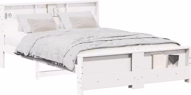 Berkfield Home Modern Bed Frame with Headboard in White Solid Pine Wood W/D/H: 140 x 200 cm