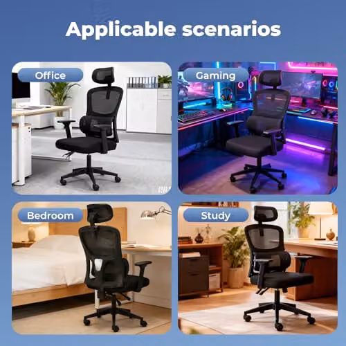Levede Ergonomic Mesh Office Chair with Headrest and Armrests in Black – 7