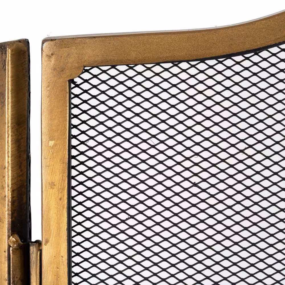 Lemon Pavilion Furniture and Decor Antiqued Metal Fire Screen in Gold, W: 65 cm, H: 5 cm, D: 3 cm – 2