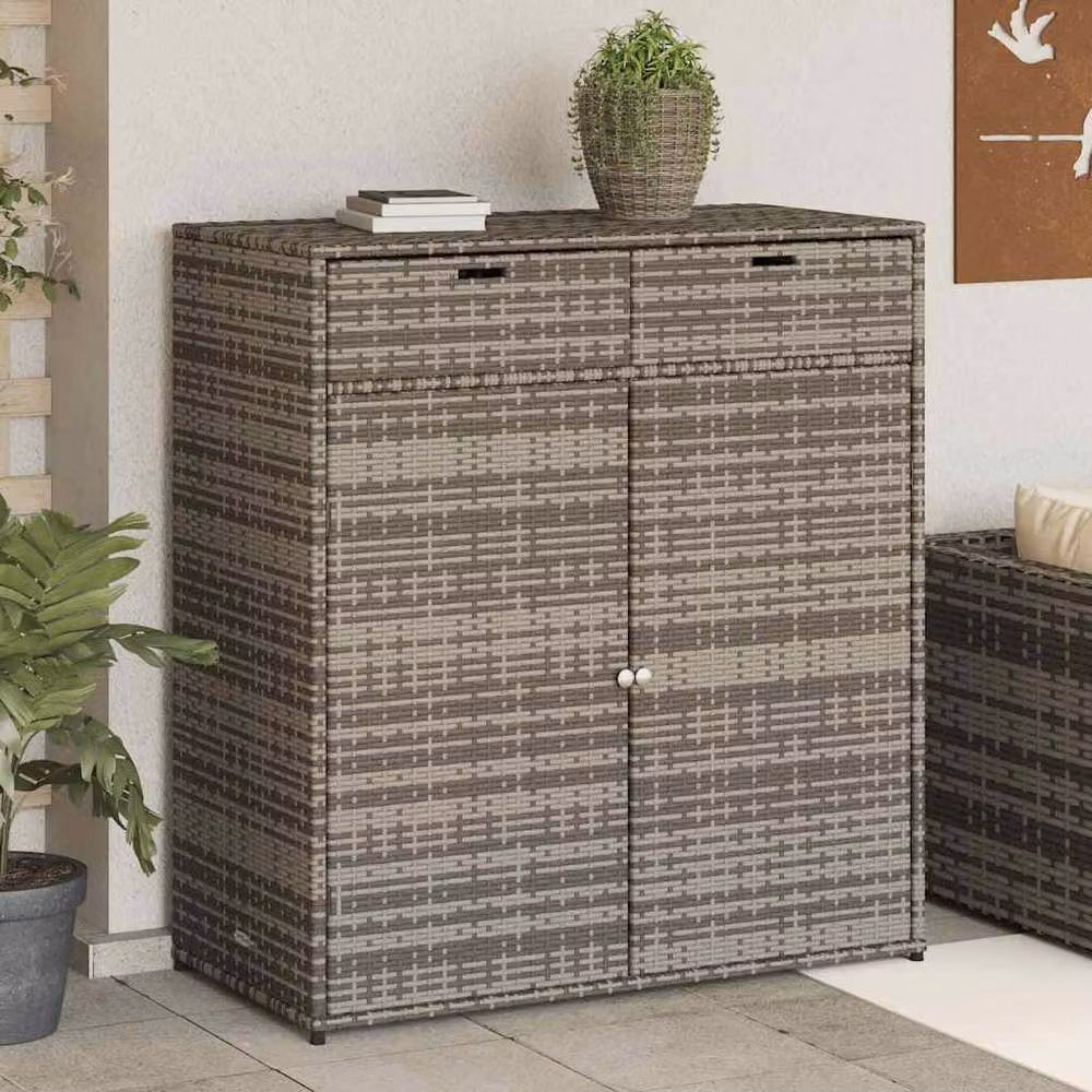 Berkfield Home Grey Poly Rattan Garden Storage Cabinet with Hinged Doors, W/D/H: 105 x 55 x 113 cm – 2