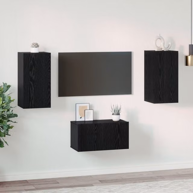 Berkfield Home 3-Piece Modern Wall Mounted TV Cabinet in Black Oak, W/D/H: 60 x 30 x 30.5 cm – 1