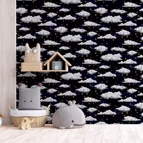 Arthouse Stars and Clouds Abstract Nature Wallpaper in Blue, White and Gold – 6