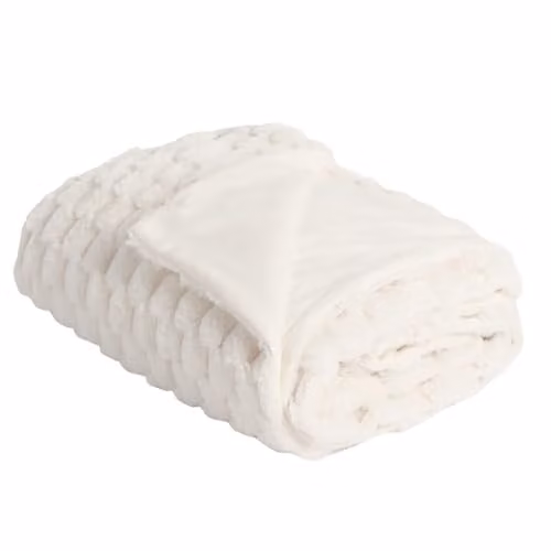 OHS Waffle Pique Faux Fur Throw Blanket in Cream, W/D/H: 125 x 150 cm