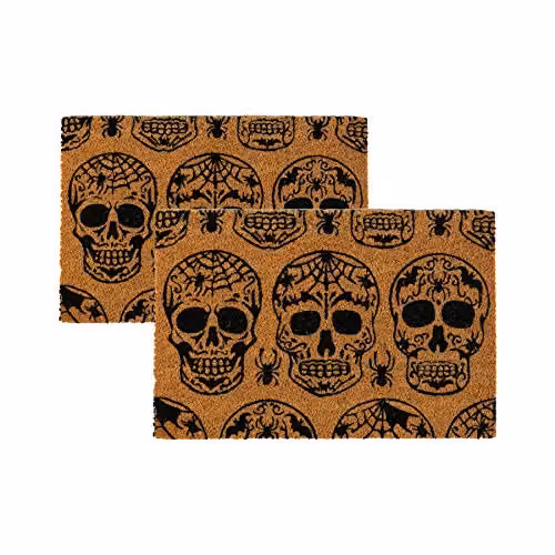 Nicola Spring Day of the Dead Halloween Coir Door Mats, Set of 2, Brown and Multicolour, W: 60 cm, D: 40 cm