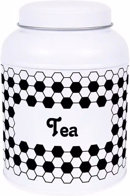 Purely Home Geometric Hexagon Metal Tea Canister with Small Domed Lid in Black or White