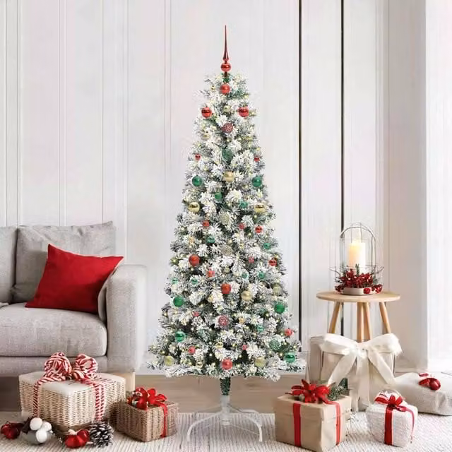 Berkfield Home Artificial Hinged Christmas Tree in Green and White, Height: 180 cm