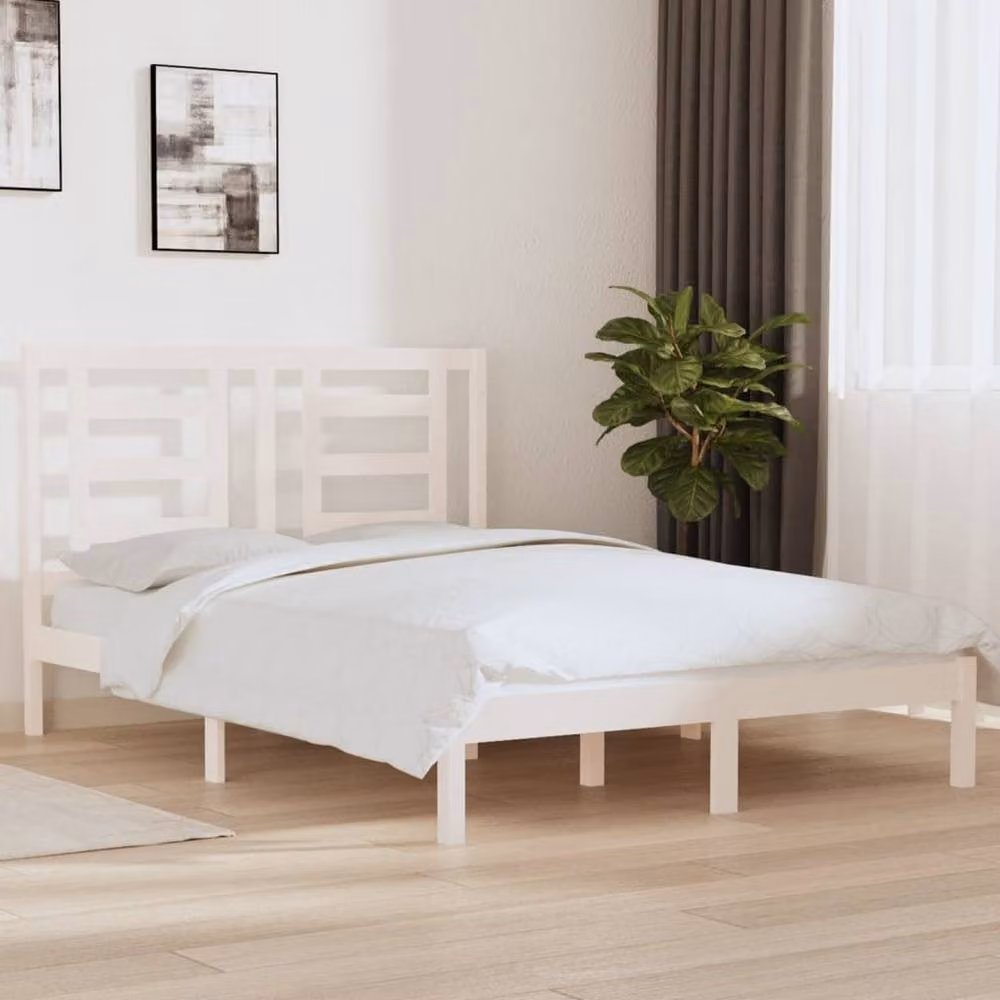 Berkfield Home Beautiful Bed Frame in White Solid Pine Wood, W/D/H: 200 x 140 x 145.5 cm – 2