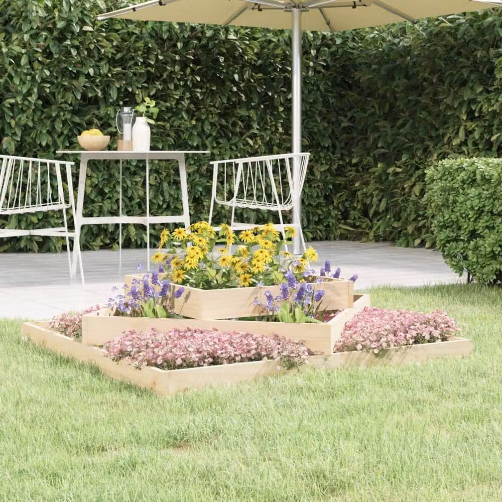 Berkfield Home Beige Wood Planter Tub, W/D/H: 112 x 112 x 27 cm – 2