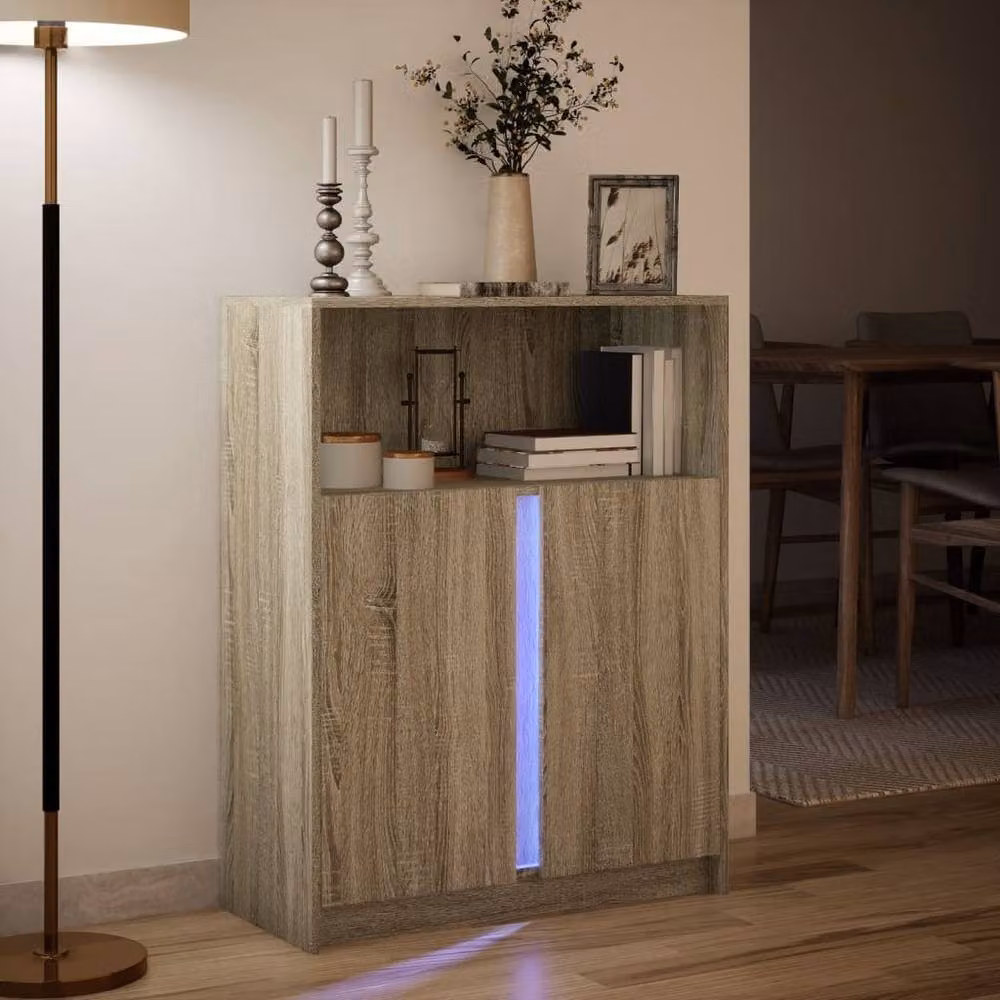 Berkfield Home Modern Sideboard with Integrated LED Lighting in Sonoma Oak and Beige, W/D/H: 77 x 34 x 100 cm – 3