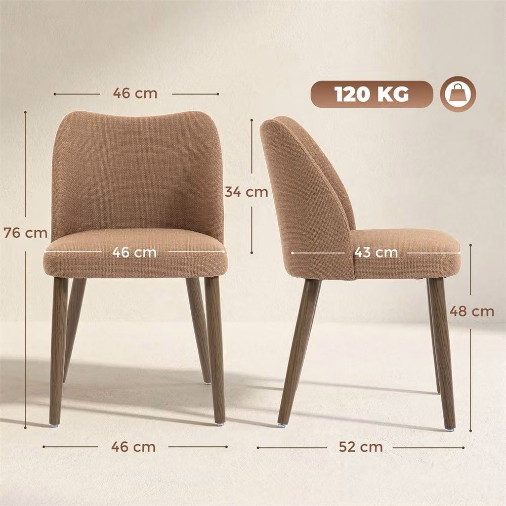 Nordara Set of 2 Brown Upholstered Dining Chairs with Rubberwood Frame, W/D/H: 50 x 50 x 76 cm – 2