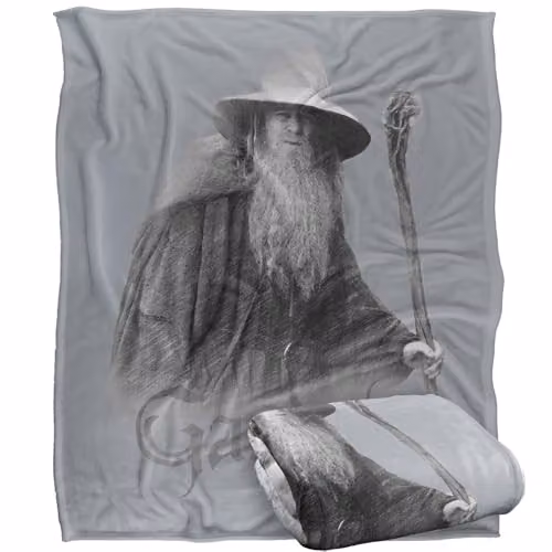 Warner Bros. Lord of the Rings Gandalf the Grey Super Soft Fleece Throw Blanket, Grey and Multicolour, W: 127.0 cm, D: 152.4 cm – 1