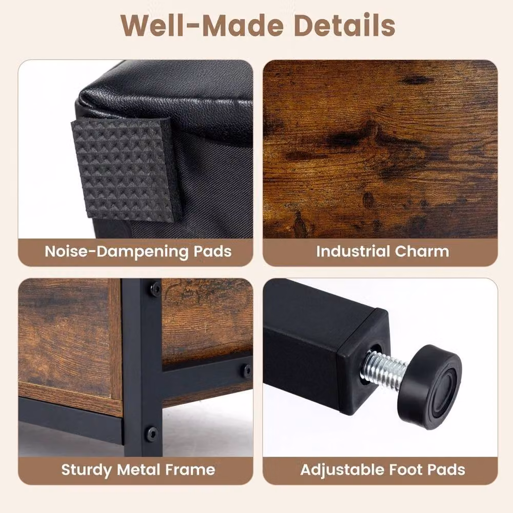 SPETLEK Industrial Lift-Top Shoe Bench with Brown Faux Leather Seat – 6