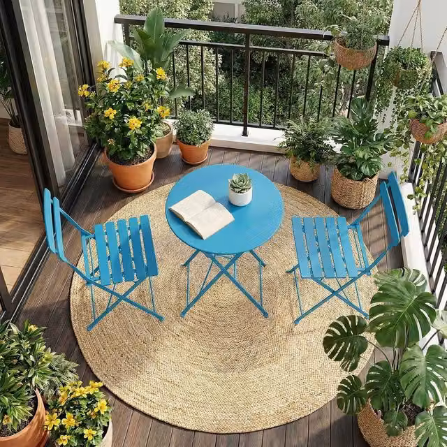 London Boutique 3-Piece Metal Bistro Set with Round Table and 2 Chairs in Light Blue