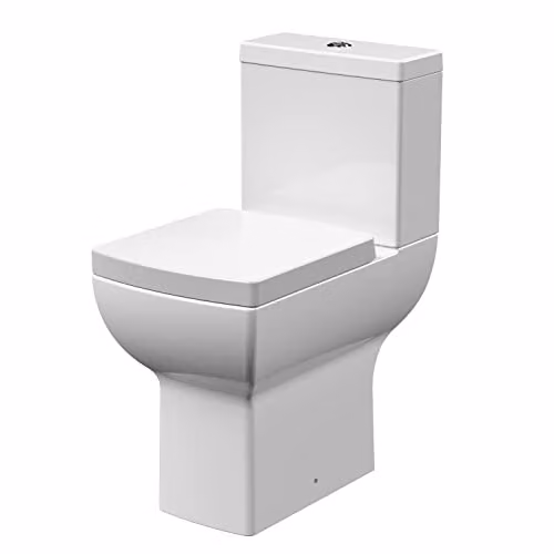 nuie NCG491 Ava Modern White Ceramic Rimless Comfort Height Wall Mounted Toilet Pan, Cistern and Soft Close Seat, W/D/H: 38.5 x 37.5 x 61 cm, Height: 82 cm