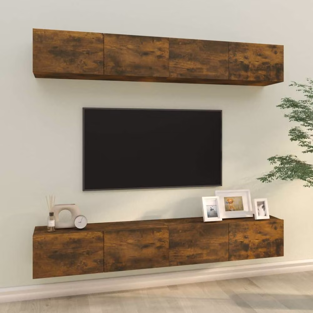 Berkfield Home Set of 4 Wall Mounted TV Cabinets in Smoked Oak Brown, W/D/H: 100 x 30 x 30 cm – 2