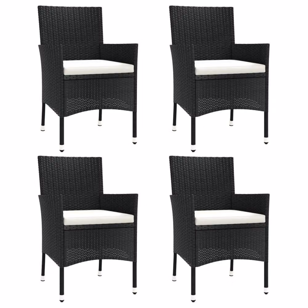 Berkfield Home Beautiful Set of 4 Black Poly Rattan Garden Chairs with Cushions – 2