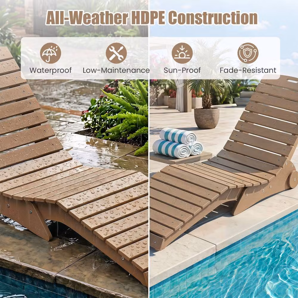 Costway Brown HDPE In-Pool Lounge Chair with Wheels and 205kg Capacity – 7