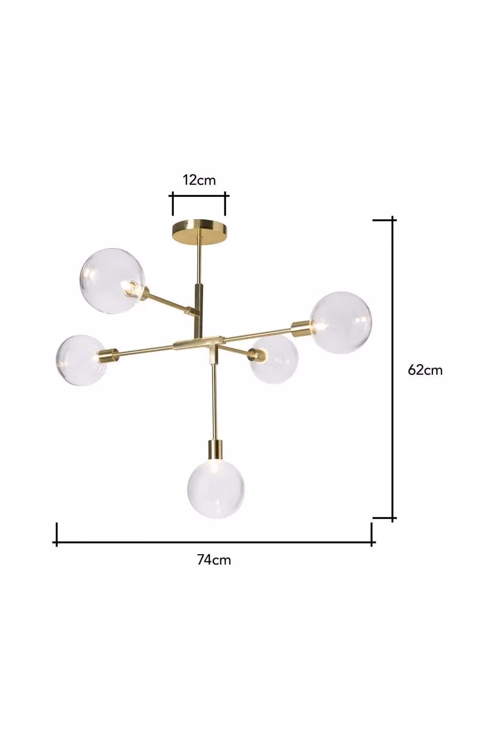 BHS Lighting Hennock Art Deco Flush Ceiling Light in Gold and Brass with Transparent Glass Sphere – 2