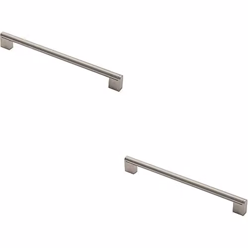 Loops 2 Pack Round Bar Pull Handle in Brushed Silver Stainless Steel, W: 296 mm, D: 14 mm, Fixing Centres: 256 mm