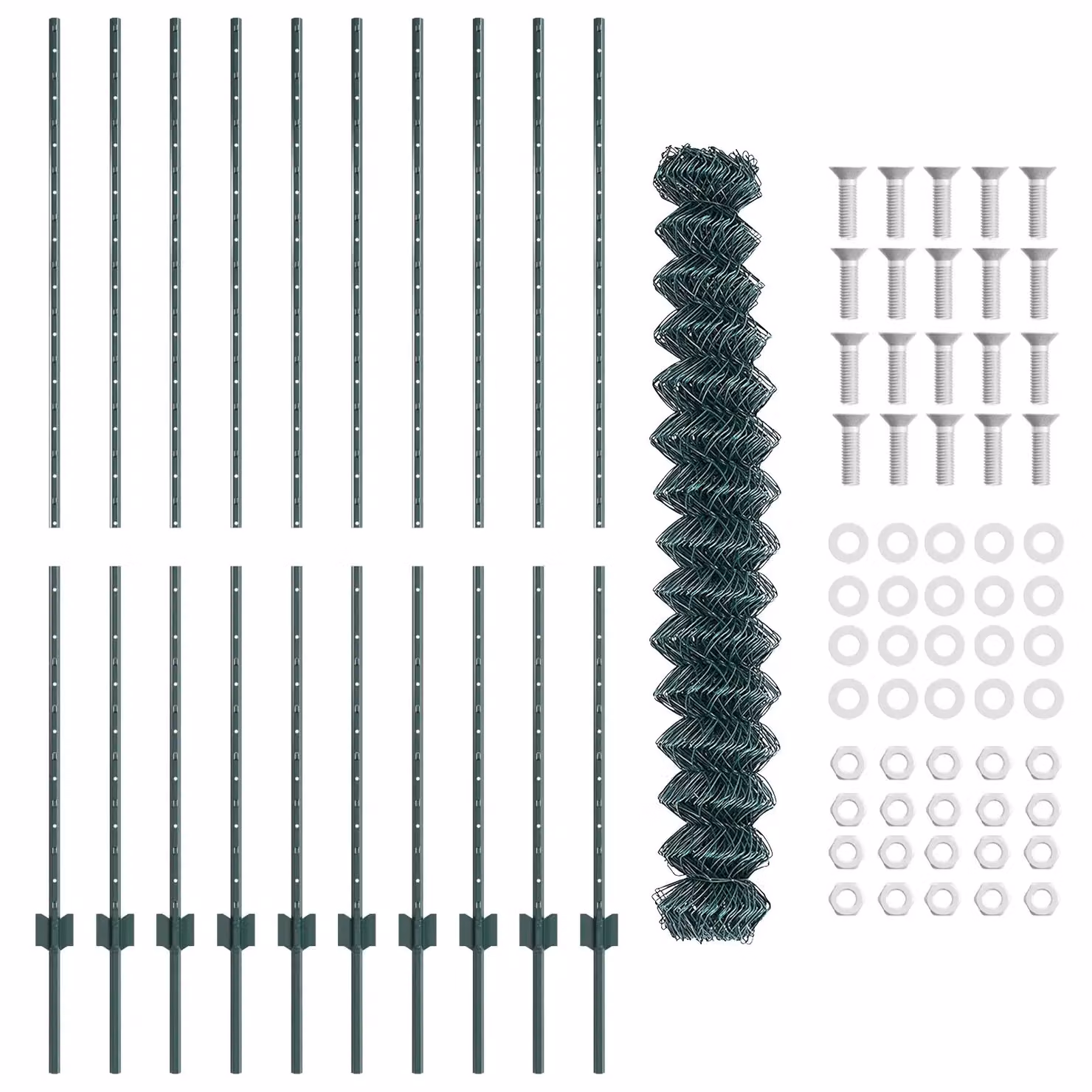 Berkfield Home Green PVC-Coated Steel Chain Link Fence with 10 In-Ground U-Profile Posts, W: 10 m, H: 1.6 m – 2