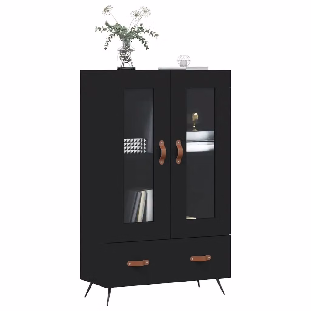 Berkfield Home Modern Black Highboard with Glass Doors and Internal Shelves, W: 69.5 cm, D: 31 cm, H: 115 cm – 3