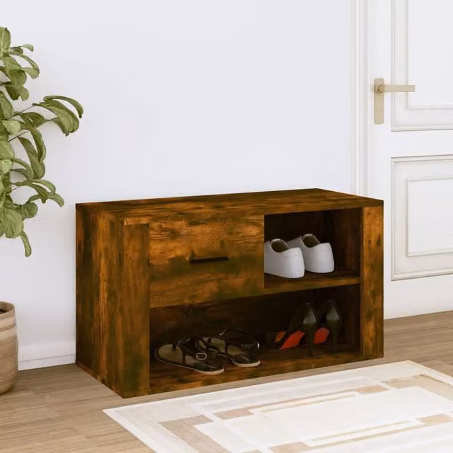Berkfield Home Smoked Oak Shoe Cabinet in Brown, W/D/H: 80 x 35 x 45 cm