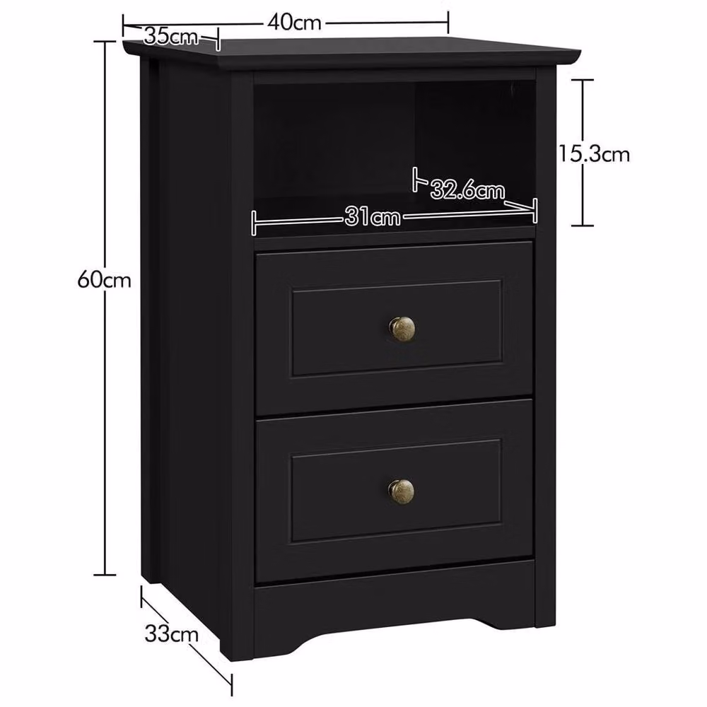 KORVIXA Black Bedside Table and Nightstand Cabinet – 2