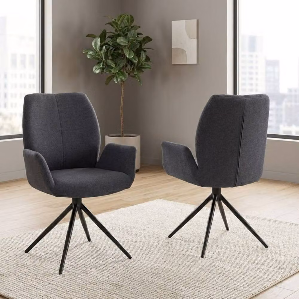 Home Luxe Interior Fairmont 360 Swivel Dining Chairs, Set of 2, Grey Fabric – 2
