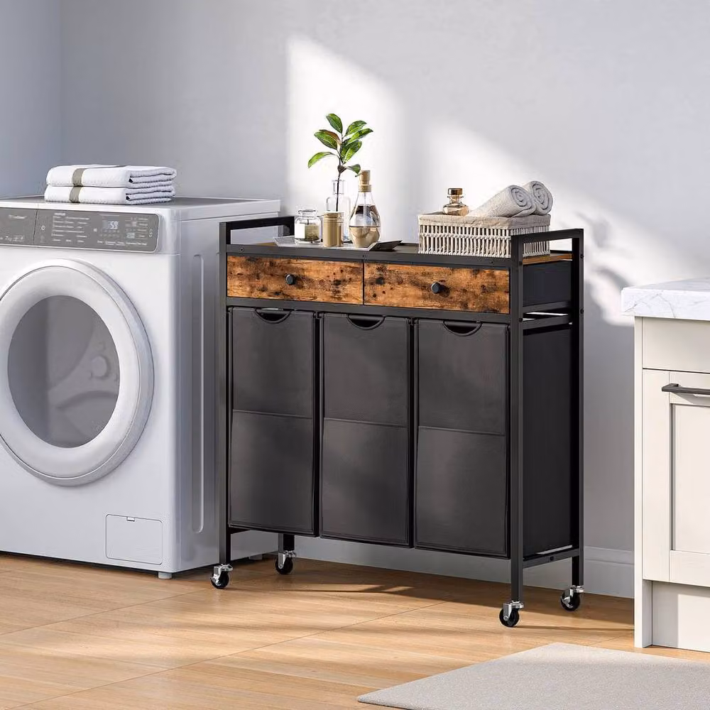 FLAVORA 3 Compartment Rolling Laundry Sorter Basket in Black – 3