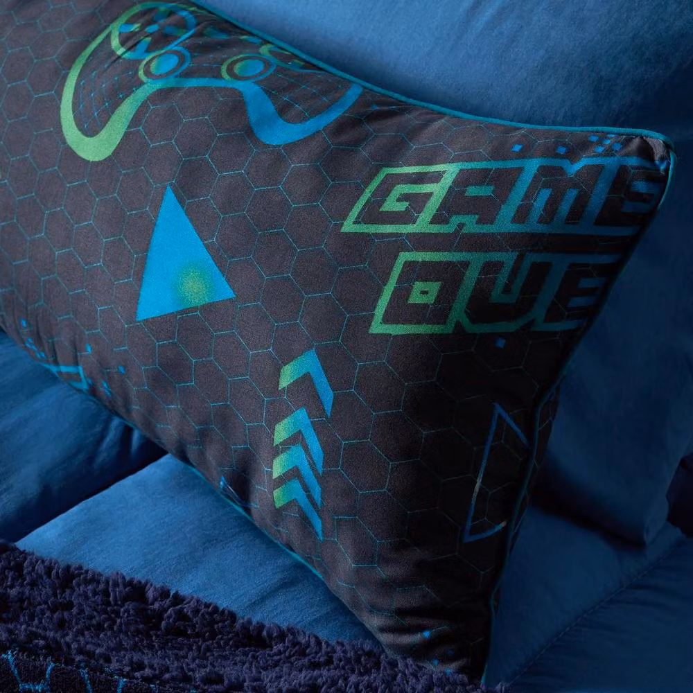 OHS Kids Gaming Print Bolster Pillow, Soft Black Back Support Cushion – 2