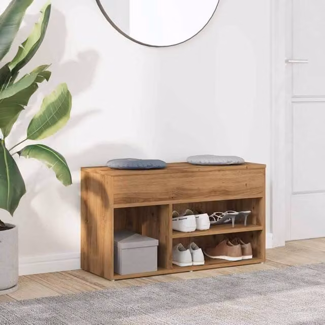 Berkfield Home Artisan Oak Shoe Bench in Brown, W/D/H: 80 x 30 x 45 cm