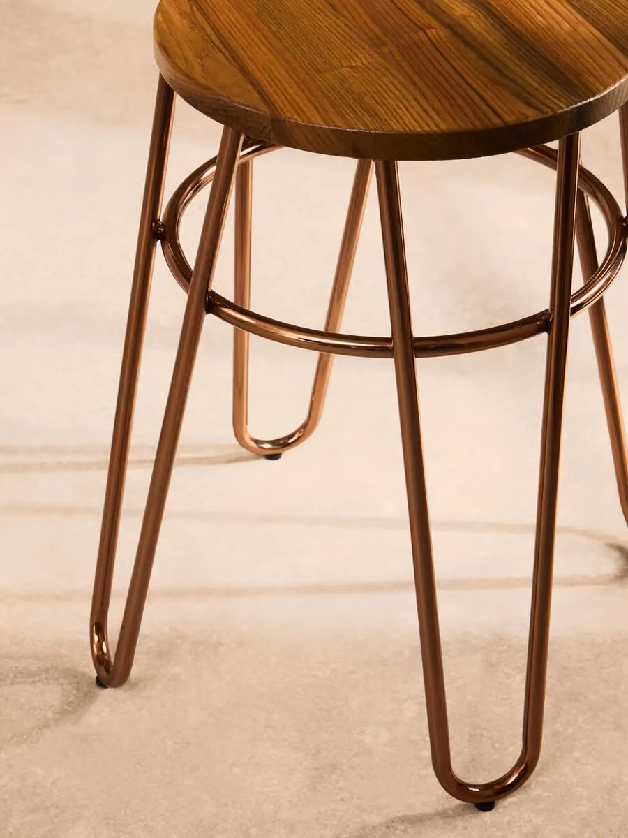 Premier Housewares Rose Gold Hairpin Stool with Wood and Metal Seat, W: 35 cm, D: 35 cm, H: 47.5 cm – 3