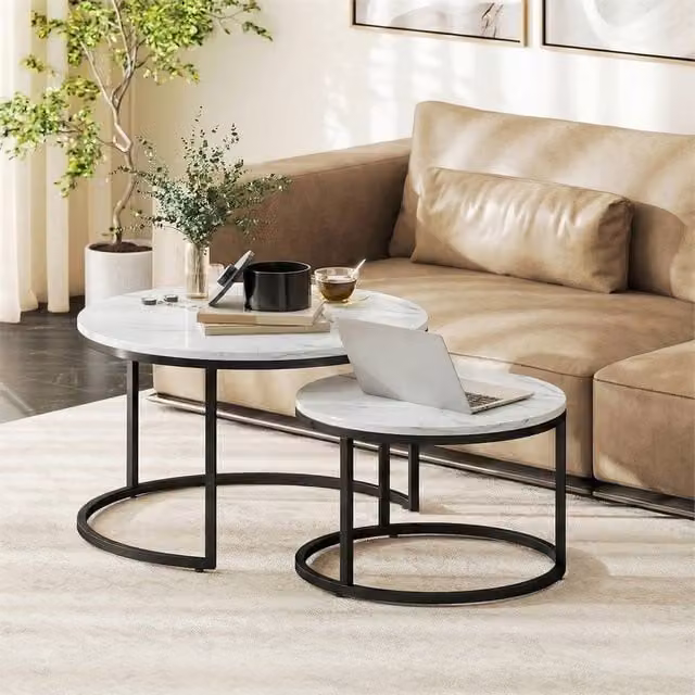 EONLION White 2 Piece Round Metal Stacking Coffee Table Set for your Living Room – 1