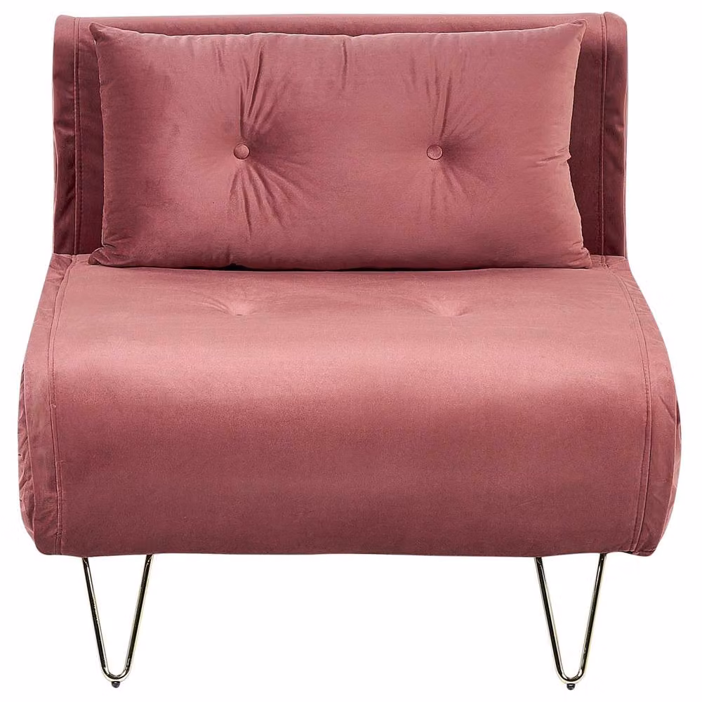 Wyld and Coco Pink Velvet 1-Seater Fold-Out Sofa Bed with Gold Legs – 2